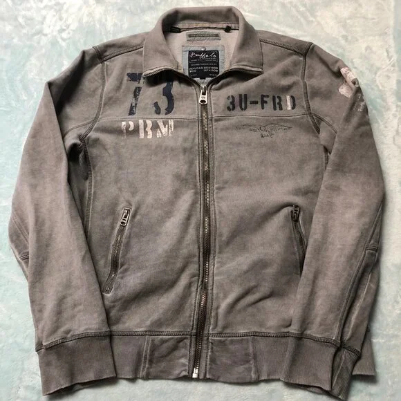 Buffalo David Bitton Distredded Grey Zip Up Lightweight Jacket Medium - Picture 3 of 11